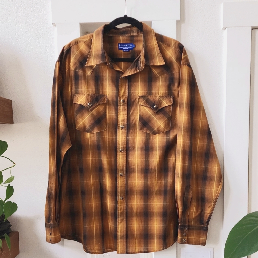 Mens Pendleton Plaid Western Shirt, MOP Snap Closure, Size XXL, Fall Color Tones